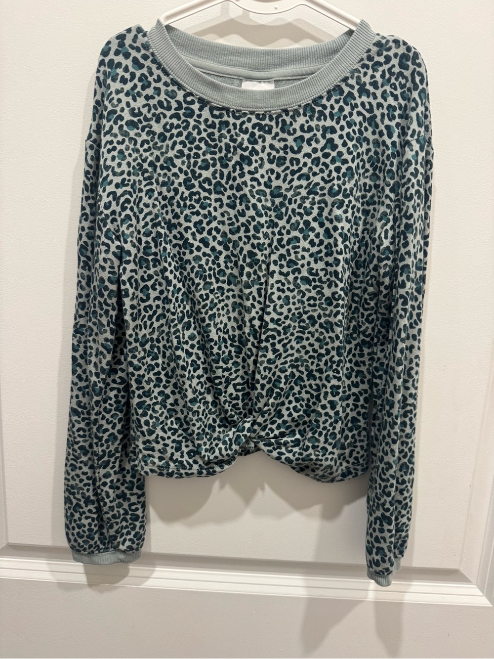 all in motion Teal Leopard-Print Twist-Hem Sweatshirt